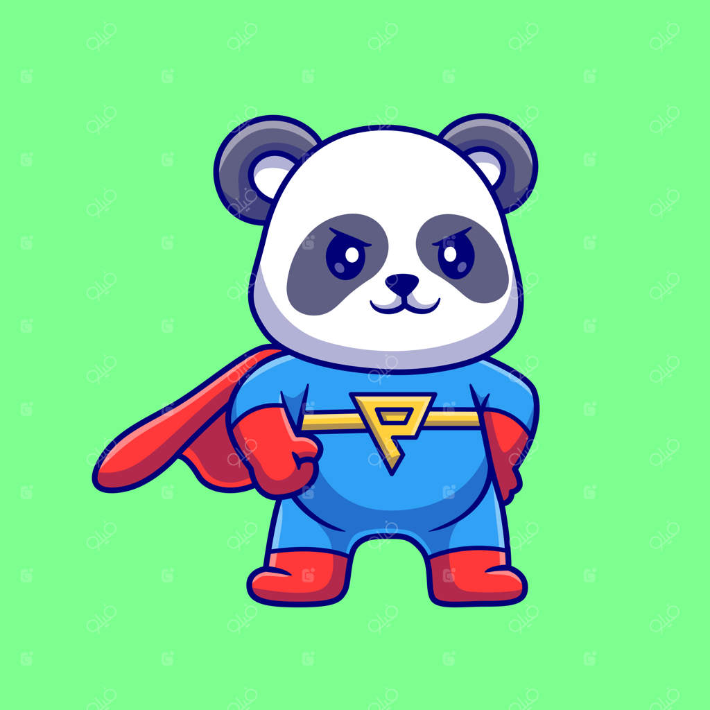 تصویر وکتور پاندا ابرقهرمان بامزه. مفهوم آیکون حیوانات در تعطیلات ویژه و جذاب.