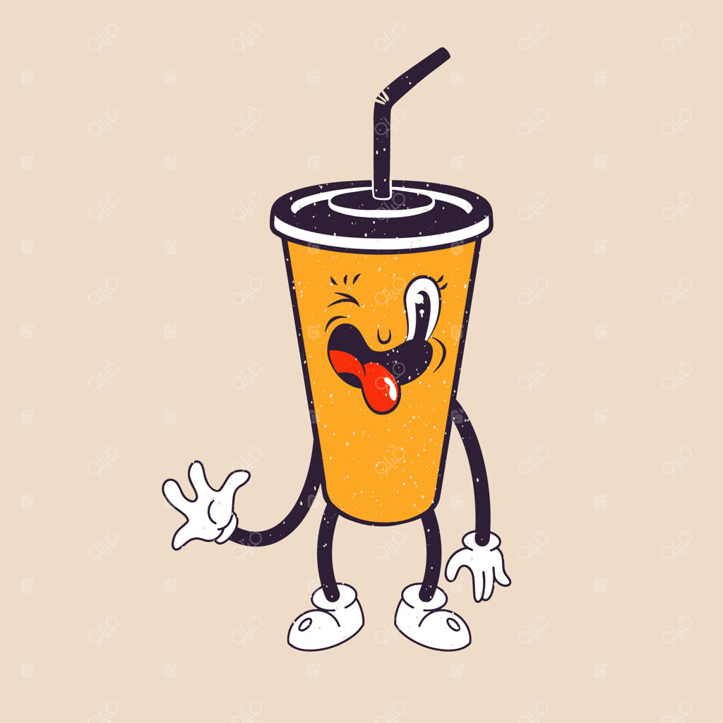 شخصیت کارتونی بامزه - تصویر وکتوری فنجان: المان کمیک به سبک کارتون‌های کلاسیک.