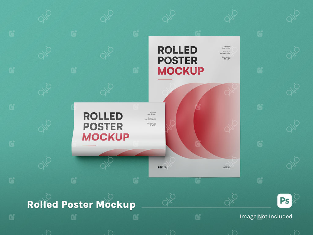 نمای بالا از موکاپ پوستر و پوستر لول‌ شده