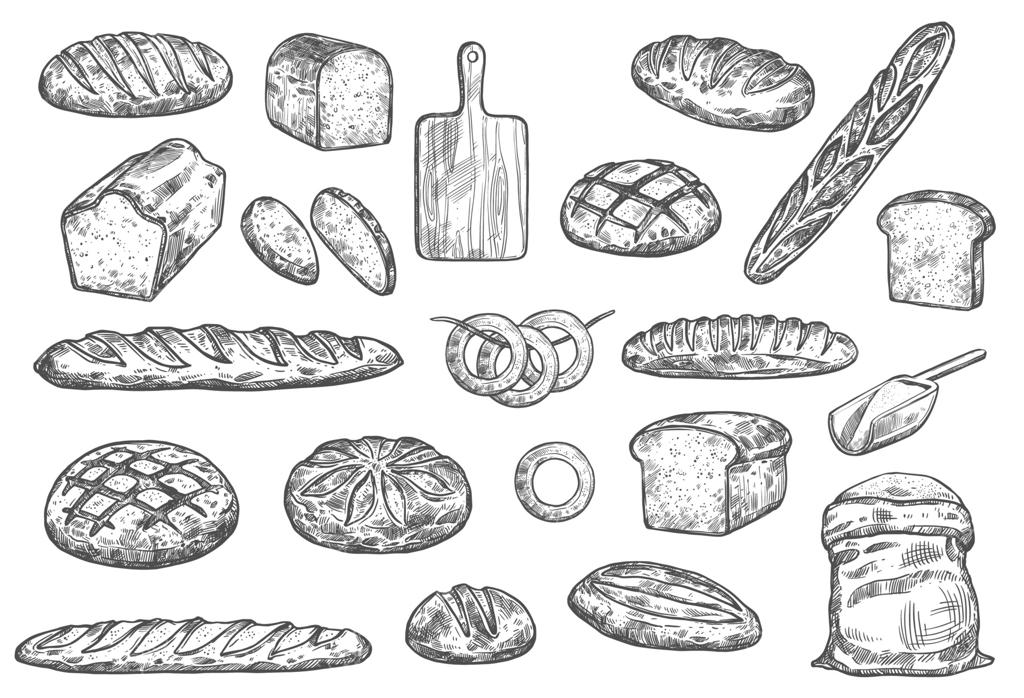 قرص‌های نان، نان‌های گرد و باگت‌های نانوایی برداری