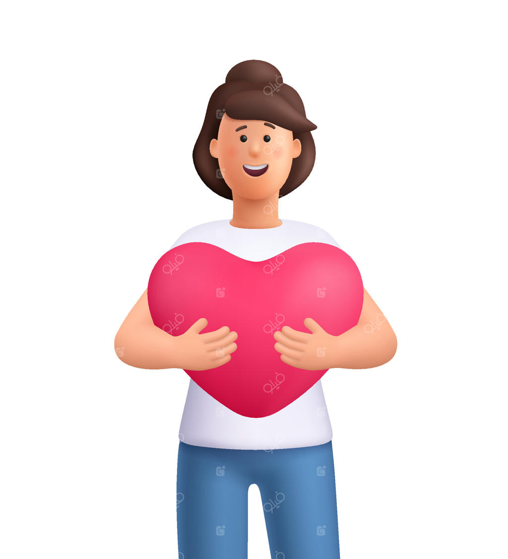 تصویرسازی زن با قلب - وکتور حرفه‌ای