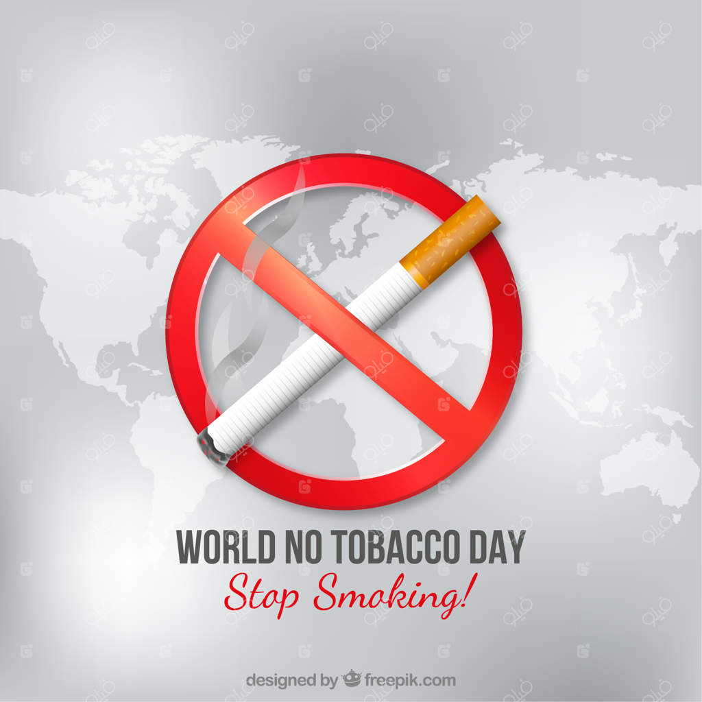 روز جهانی بدون دخانیات با تصویر سیگار روی نقشه پس‌زمینه