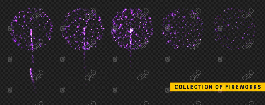 نورهای آتش‌بازی، انفجارهای آتش‌بازی: مجموعه‌ای از جلوه‌های نوری با طراحی واقعی - تصویرسازی وکتور