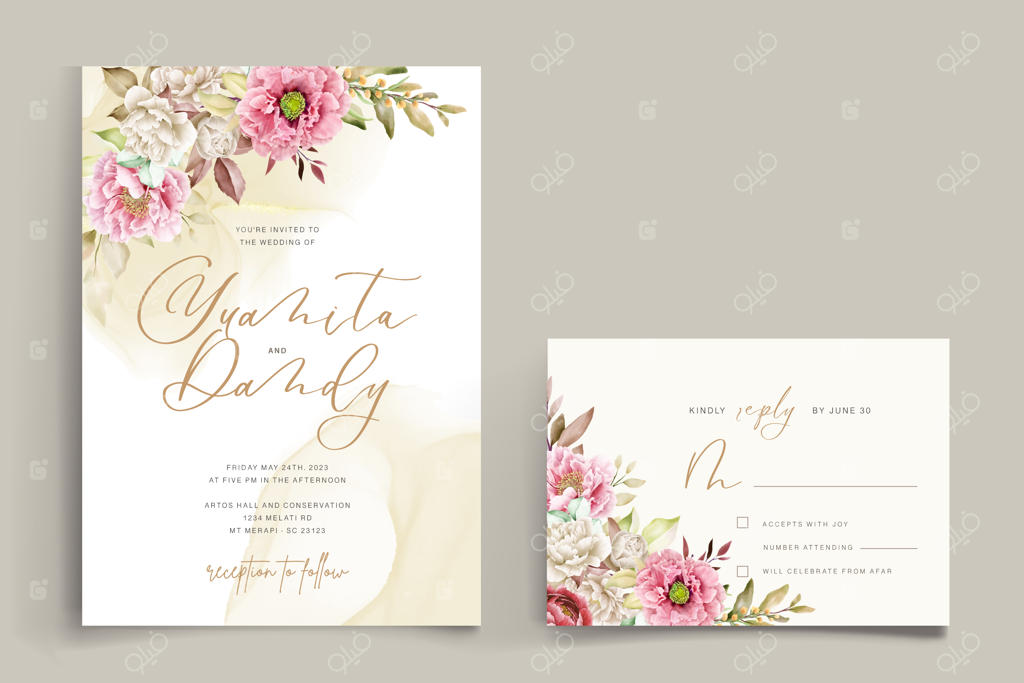 طراحی کارت با پس‌زمینه و قاب پئونی صورتی