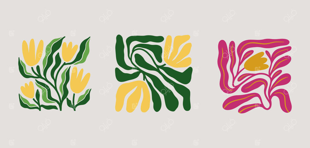 پوسترهای گلدار رنگارنگ مدرن به سبک مینیمال ماتیس - طراحی دستی برای دکور دیوار، کاغذ دیواری، پوستر، کاور کارت پستال و بنر