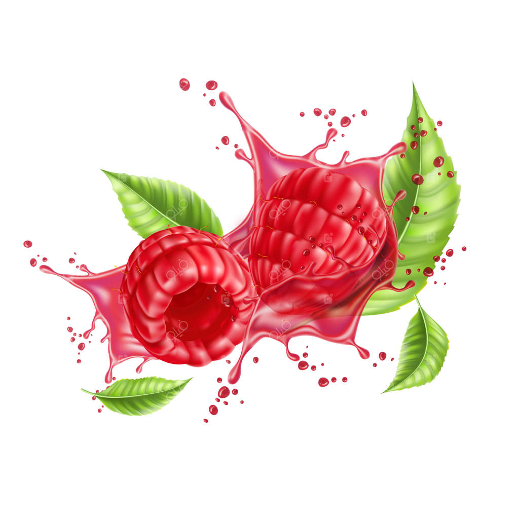 جریان واقعی قطره‌های تمشک با برگ‌ها در طراحی وکتور