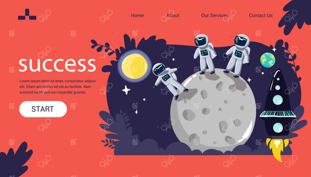 نمای زمین از سطح ماه، تصویرسازی وکتور با طرح دستی