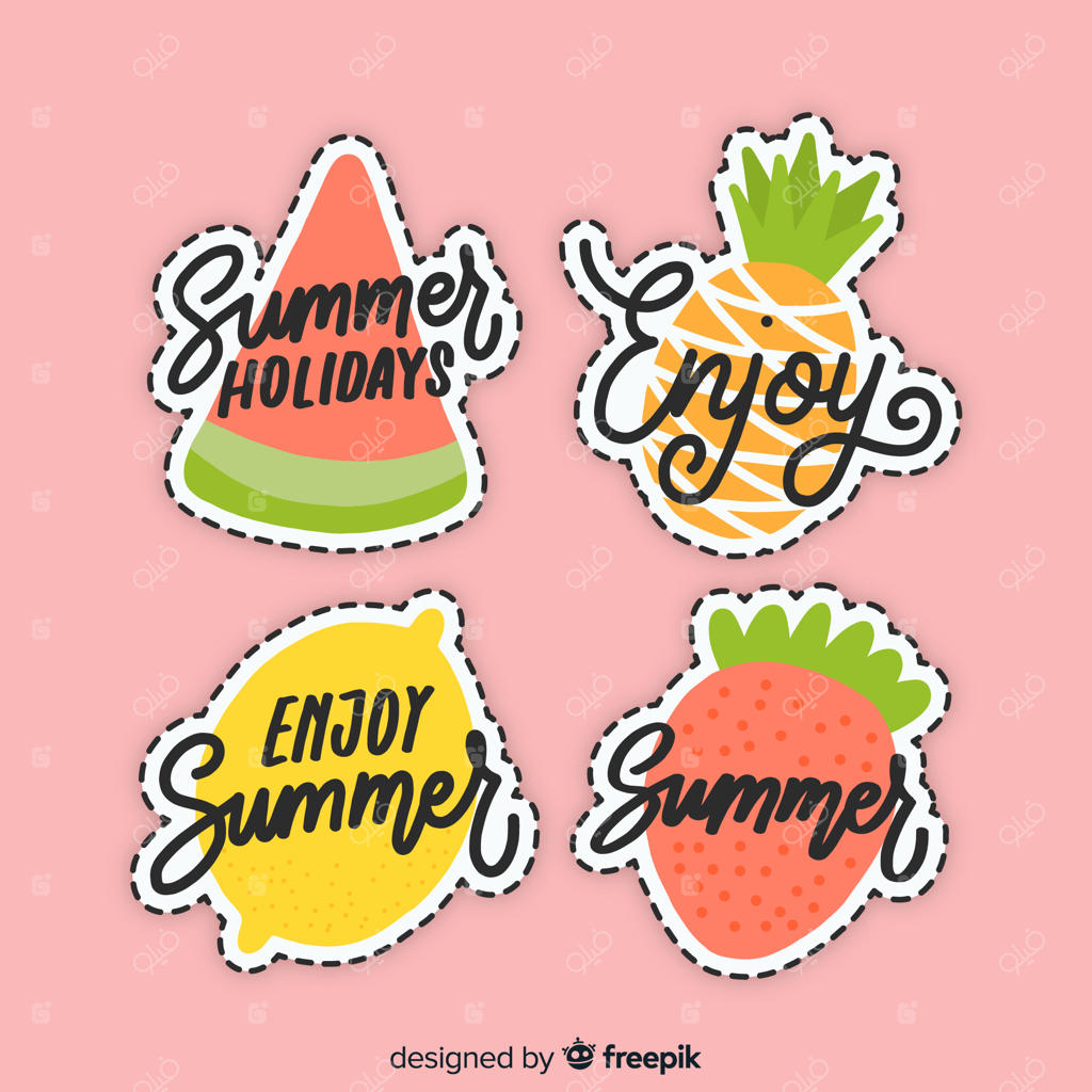 مجموعه استیکرهای تابستانی با طراحی دست و رنگارنگ
