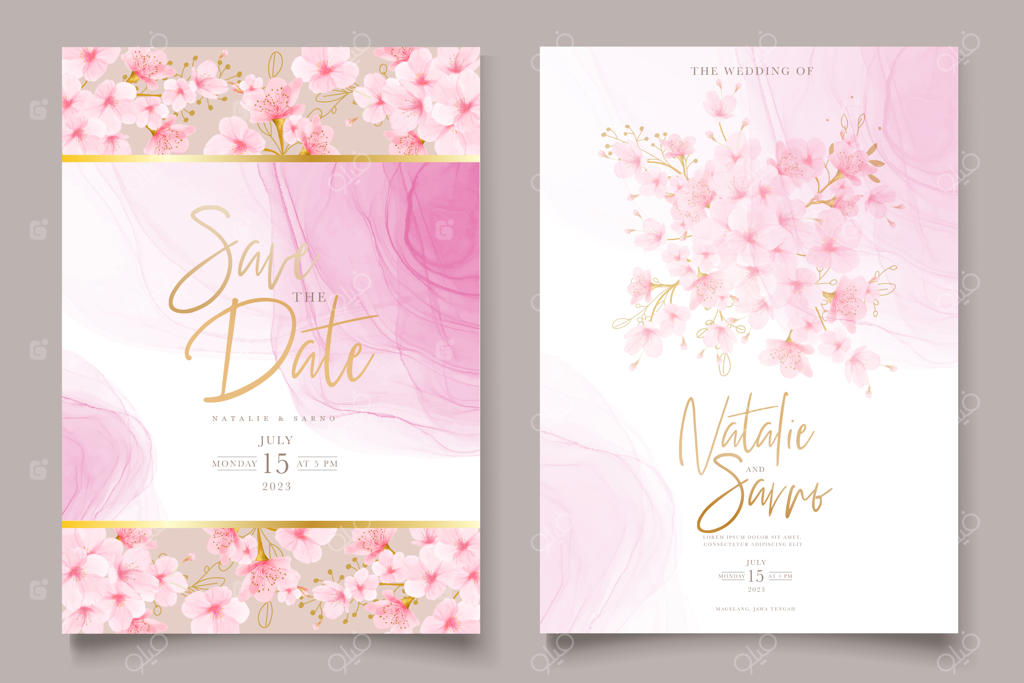 مجموعه کارت آبرنگی شکوفه‌های گیلاس و برگ‌ها