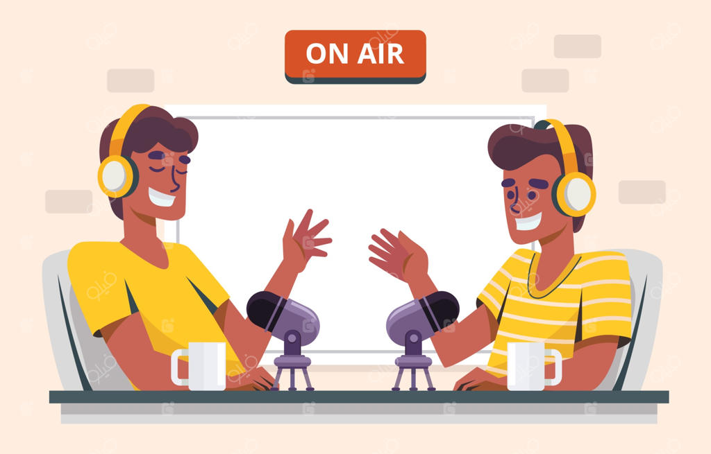 افراد در حال ضبط پادکست صوتی در استودیو