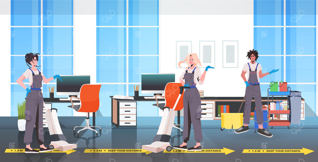 تیم نظافت و بهداشت حرفه‌ای کف‌پوش را برای پیشگیری از ویروس کرونا تمیز و ضدعفونی می‌کنند