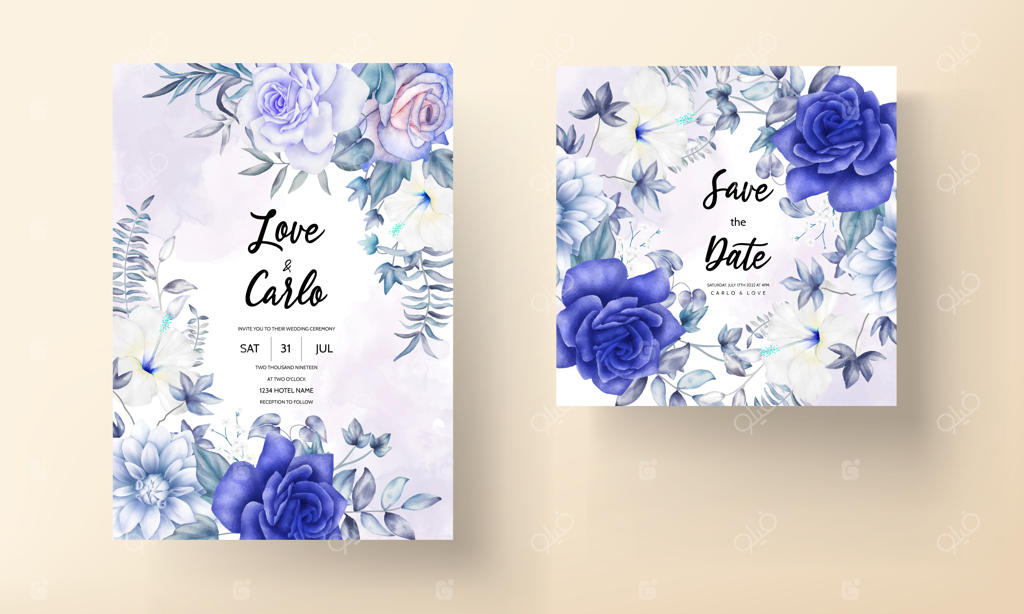 کارت دعوت عروسی کلاسیک با طرح گل‌های آبرنگی زیبا