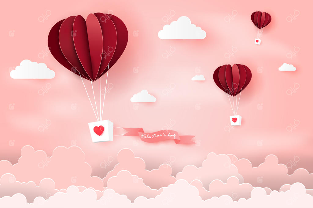 بالن قلبی کاغذی در آسمان آبی شناور شد