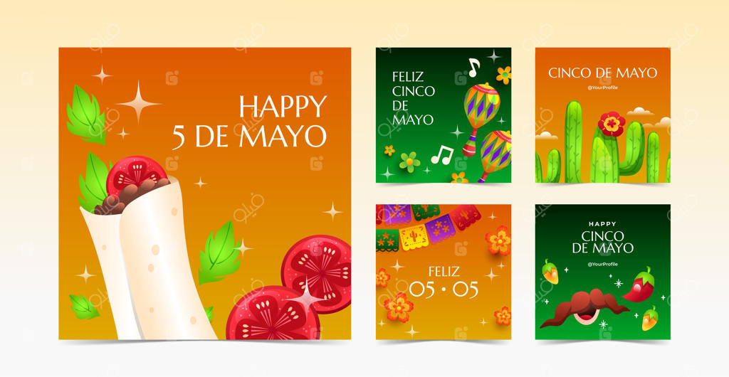 مجموعه پست‌های اینستاگرام جشن سینکو دی مایو با طراحی گرادیان