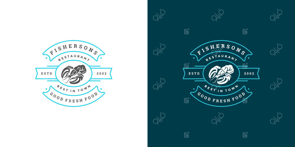 تصویر لوگو یا تابلو غذاهای دریایی طراحی الگوی رستوران و بازار ماهی با نماد خرچنگ