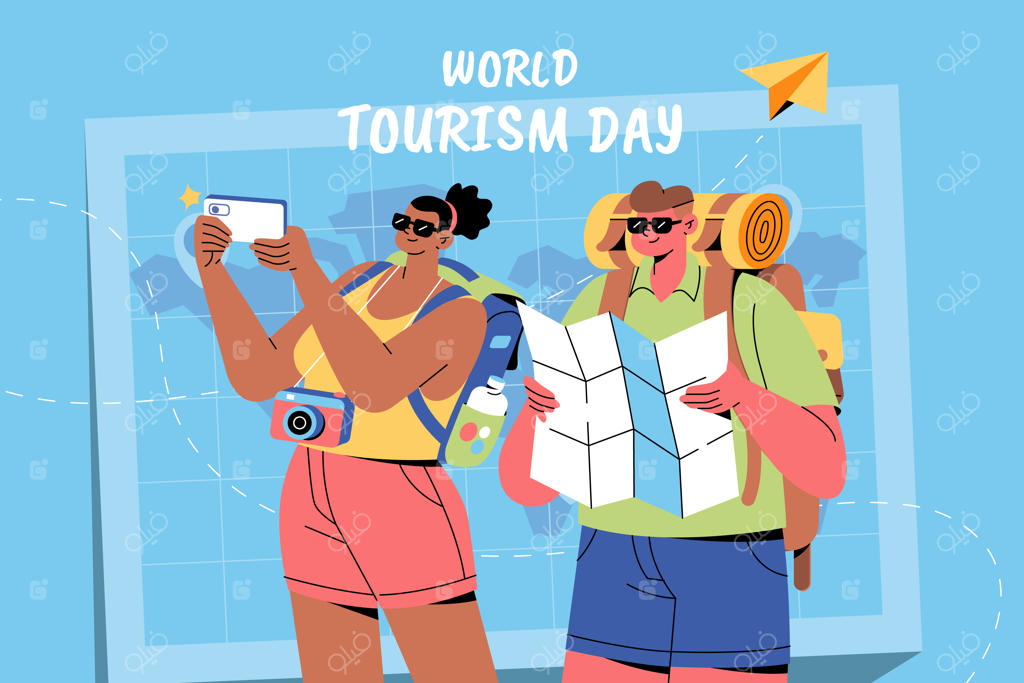 تصویرسازی روز جهانی گردشگری در دنیای مسطح