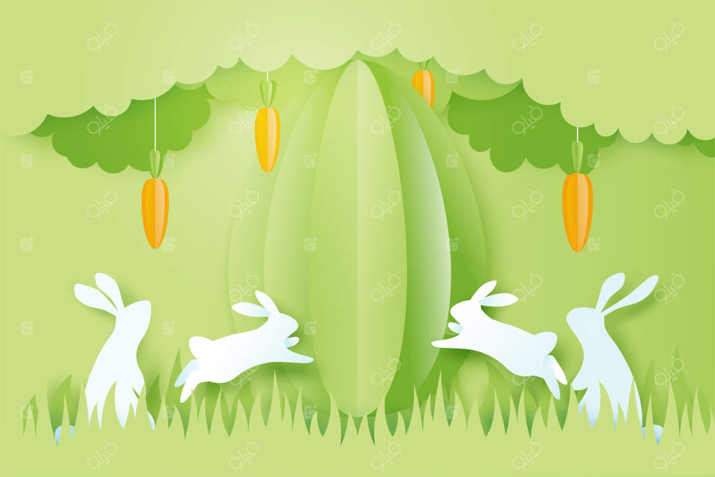 پس‌زمینه‌ای شاد برای عید پاکطراحی کاغذی تخم‌مرغ‌های عید و خرگوش در قالب تخم‌مرغطرح قالب بنر برای عیدتصویرسازی وکتوری
