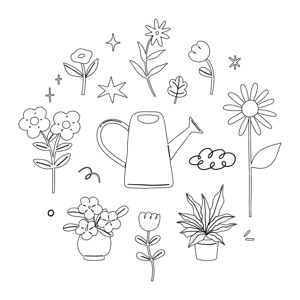 گلدان‌های طبیعت گل‌دار: مجموعه‌ای از آیکون‌های ایزوله شده با طراحی داخلی برگ‌های سبز. گل آفتابگردان، بنفشه، و رز‌ها