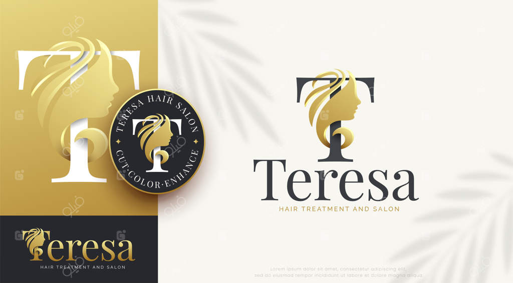 طراحی لوگو سالن زیبایی با طرح حرف T و سیلوئت زنانه