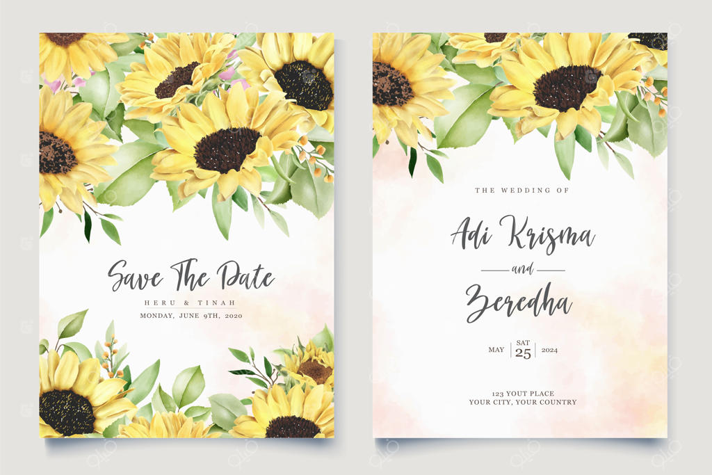 کارت پس‌زمینه گل آفتابگردان با آبرنگ دستی绘 شده