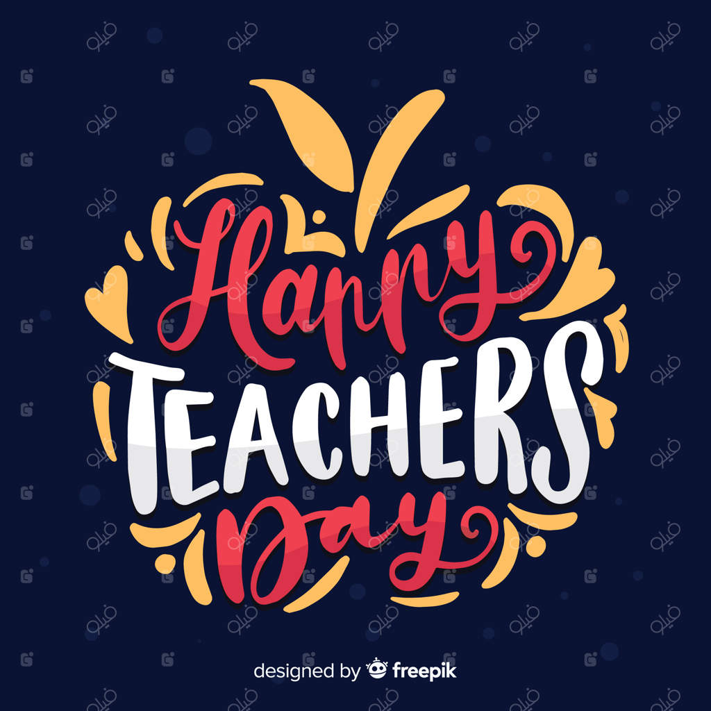 نوشته دست‌نویس روز جهانی معلم به شکل سیب