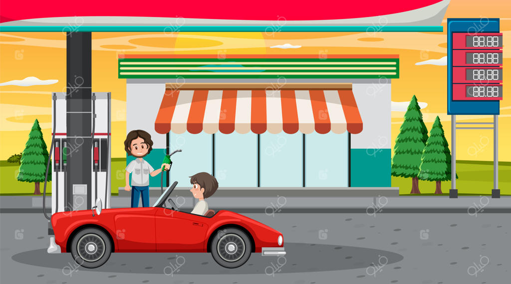 صحنه کارتونی در پمپ بنزین