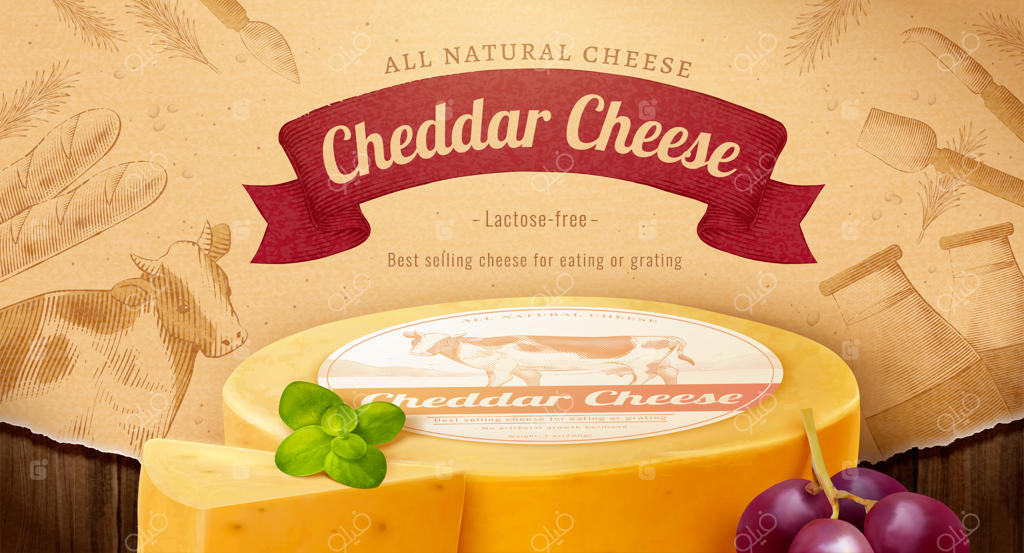 تبلیغ بنری پنیر چدار سه‌بعدی