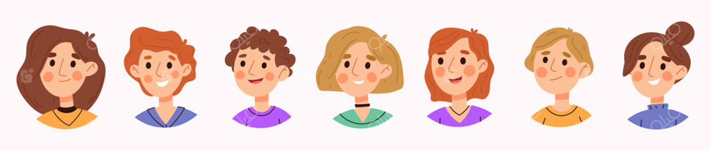 مجموعه آواتار شخصیت‌های کودک. آواتار پروفایل کودک شاد برای شبکه‌های اجتماعی یا وبلاگ، مجموعه دانش‌آموزان خندان