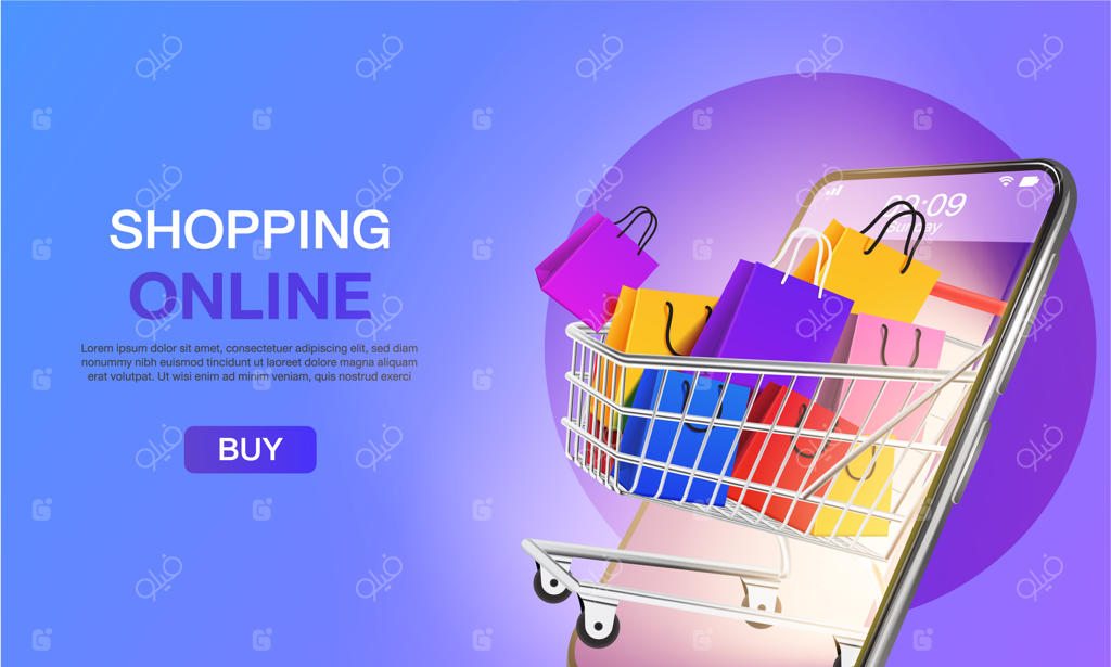 خرید آنلاین از طریق سایت یا برنامه موبایل: مفاهیم بازاریابی و بازاریابی دیجیتال.