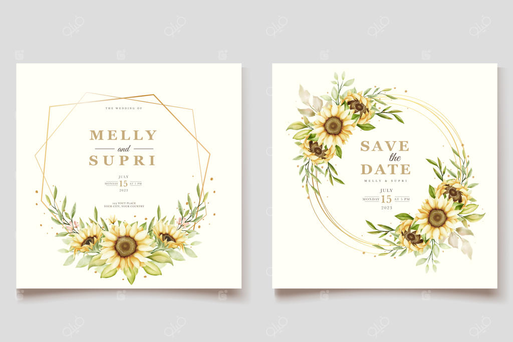 کارت دعوت آفتابگردان با آبرنگ