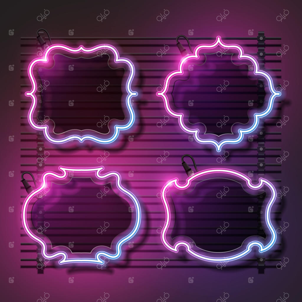 مجموعه طراحی بنر وینتیج نئونی: طراحی بنر تدریجی صورتی و بنفش