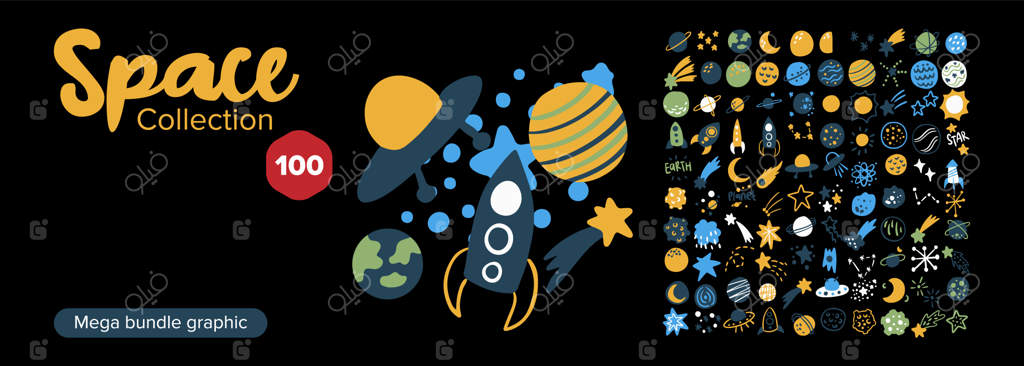 مجموعه بزرگ وکتورهای فضایی - تصویرسازی وکتور
