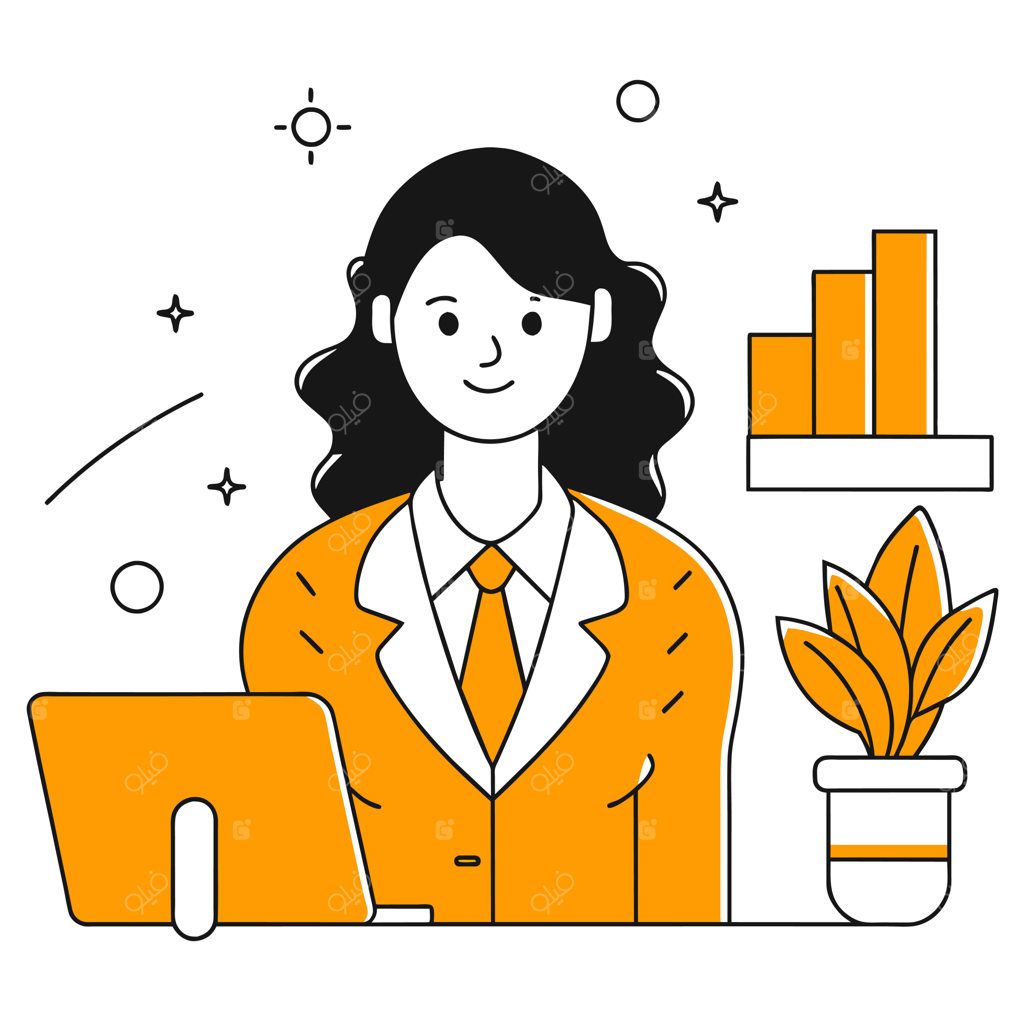 تصویرسازی زن با لپ‌تاپ برای خدمات مشتریان