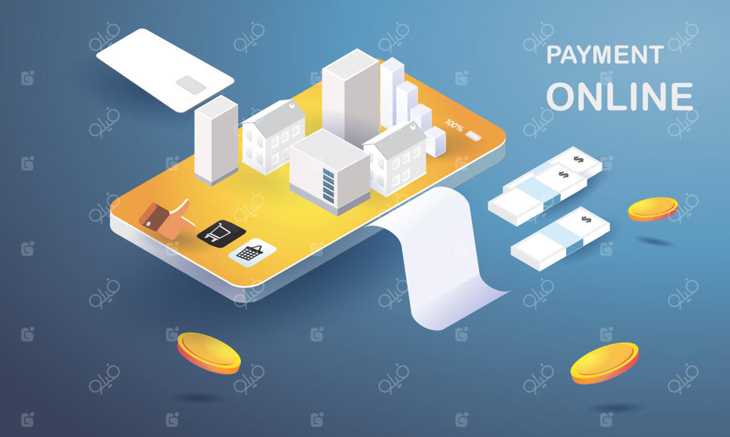 پرداخت آنلاین با تلفن همراه: خرید و فروش اینترنتی با کارت و پول - مفهوم بانکداری ایزومتریک در تابستان