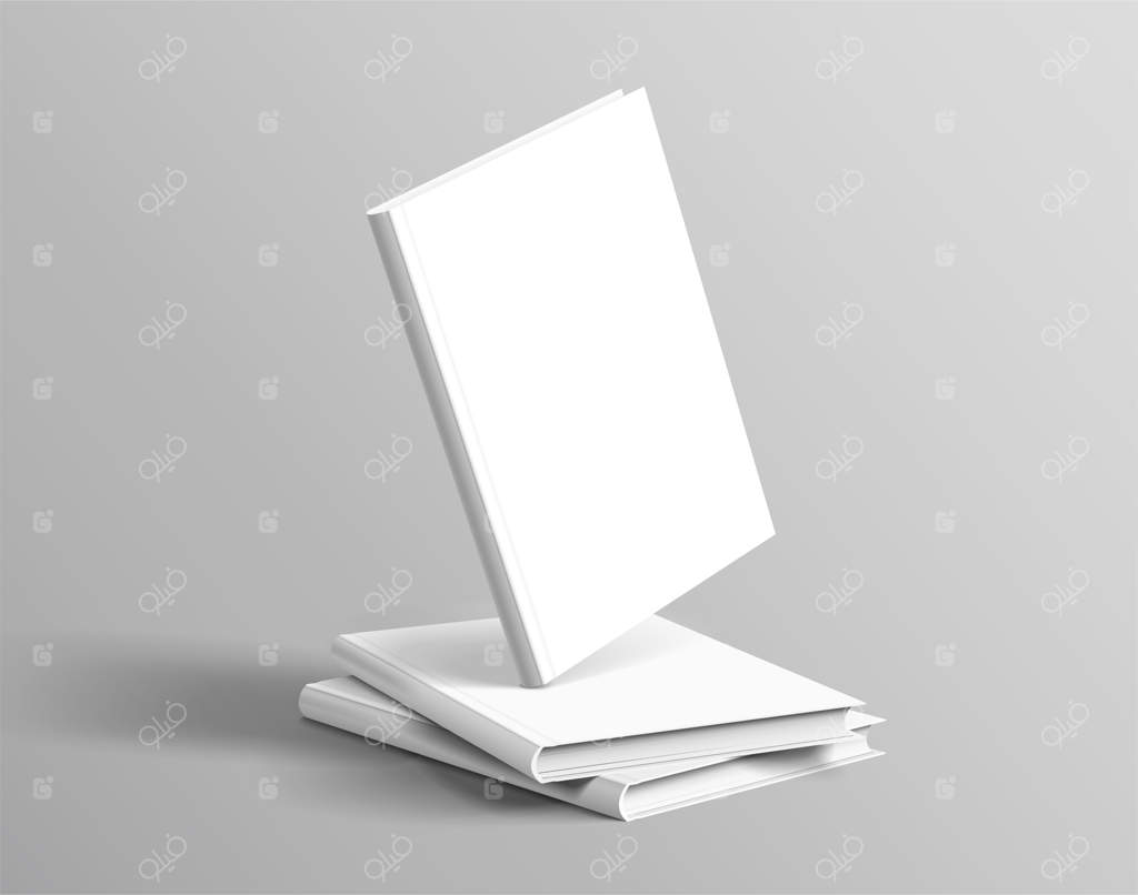 کتاب‌های جلد سخت شناور در پس‌زمینه خاکستری در تصویرسازی سه‌بعدی