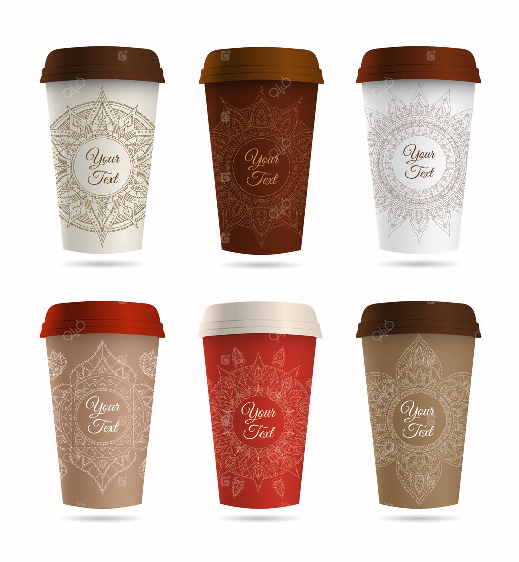 ست فنجان کاغذی قهوه یا چای همراه با تزئینات.