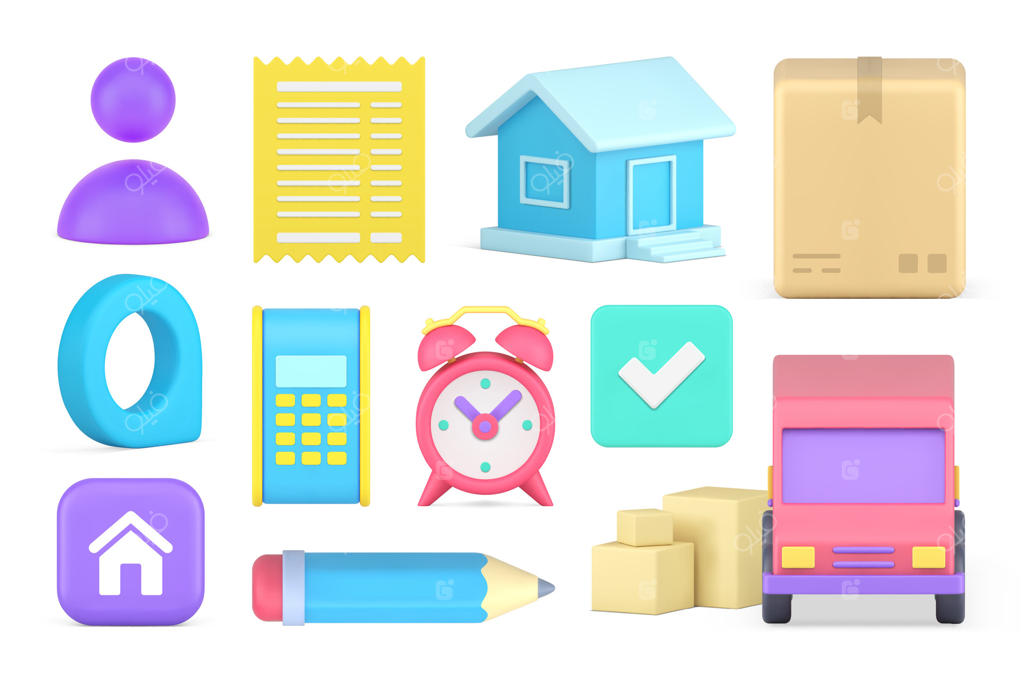 آیکون سه‌بعدی: پیک تحویل، حمل و نقل، خرید آنلاین، پرداخت