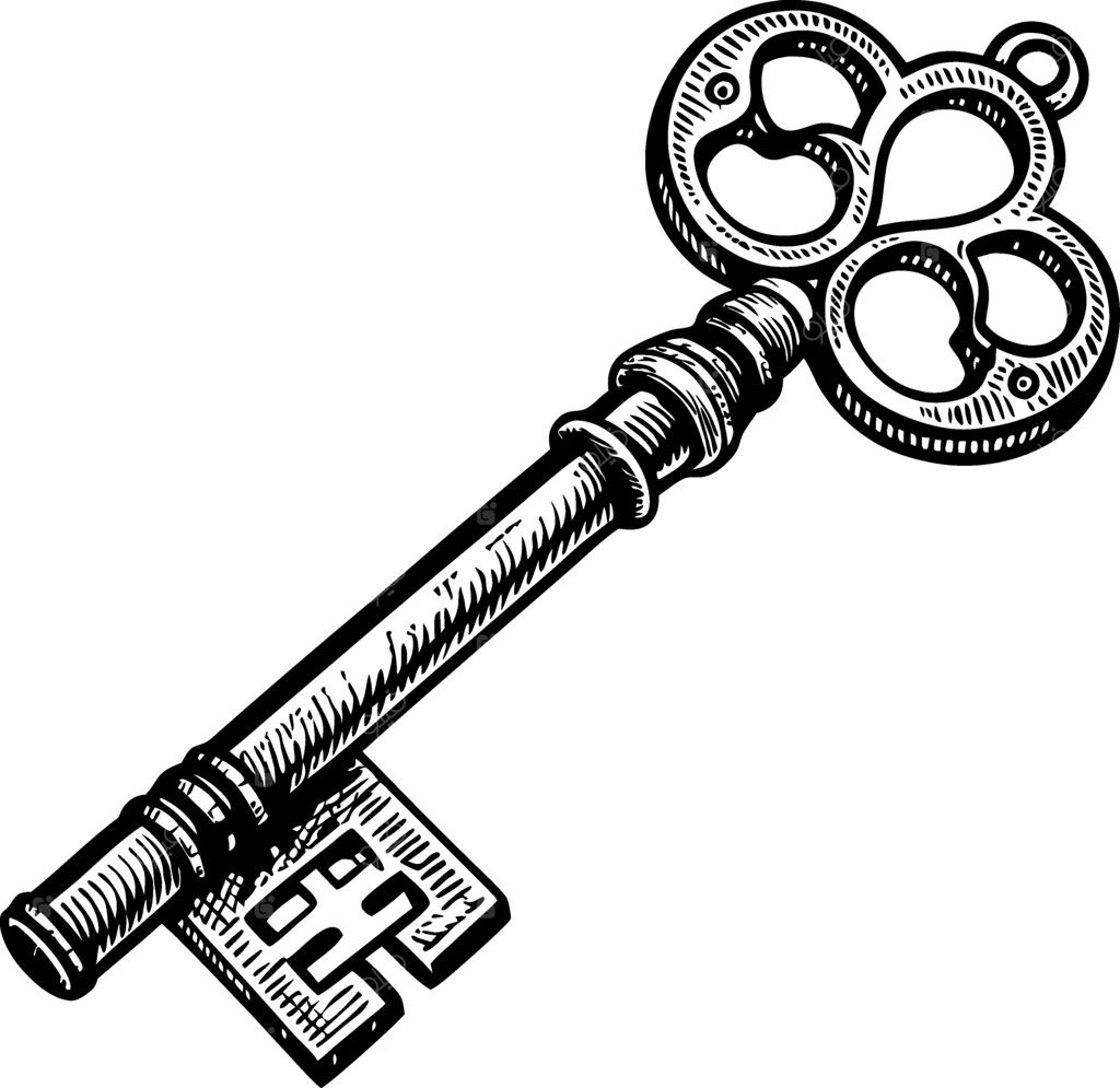 تصویرسازی پرجزئیات طرح کلید قدیمی به سبک دودل برای تاتو و کتاب رنگ‌آمیزی