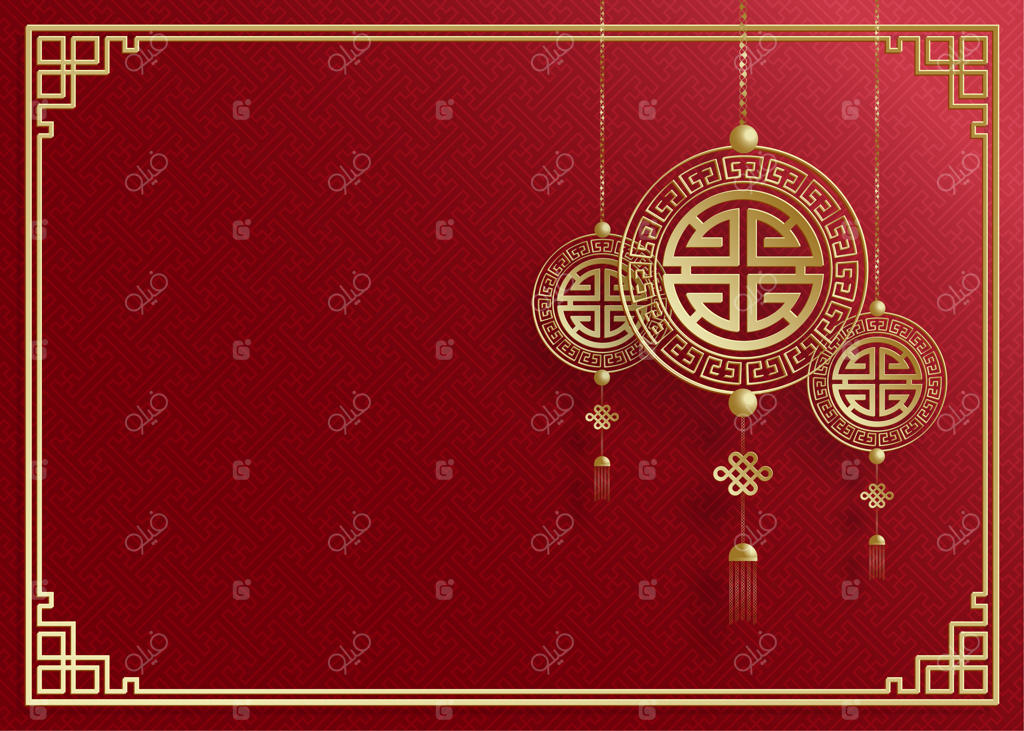 قالب کارت دعوت عروسی شرقی با عناصر سنتی چینی و هنر برش کاغذی بر روی زمینه رنگی (ترجمه چینی: دعوت به عروسی)