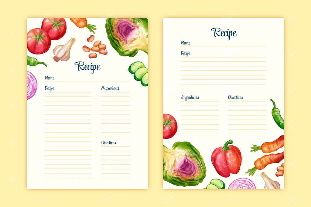 قالب کتاب آشپزی با طرح آبرنگ