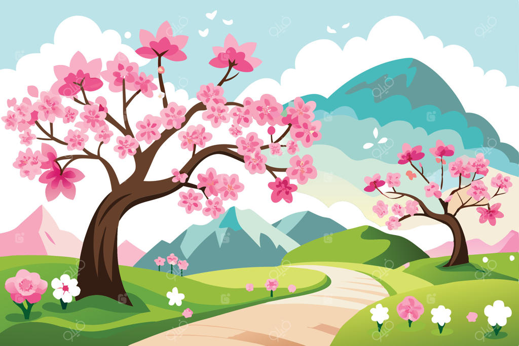 درختان ساکورا در باغی آرام