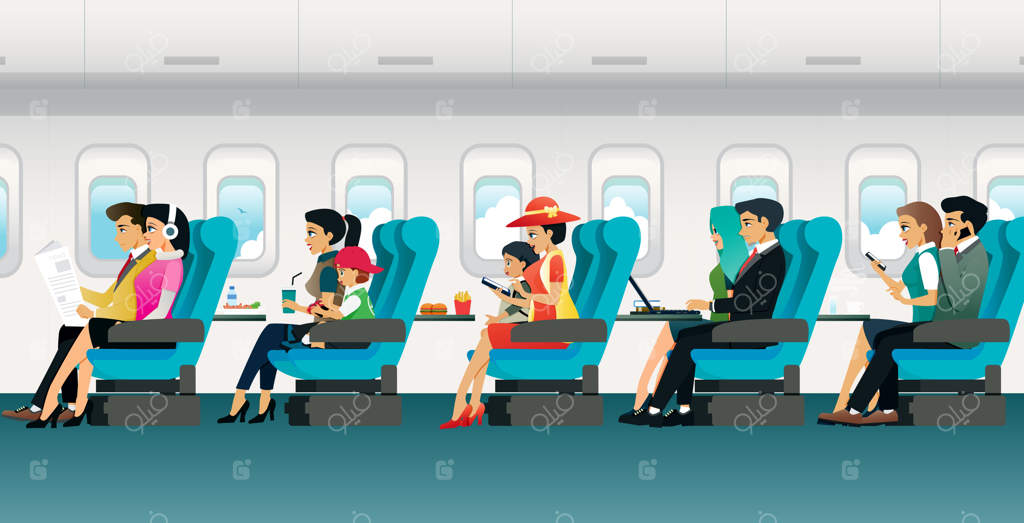 گردشگران مختلف نشسته بر روی صندلی داخل هواپیما