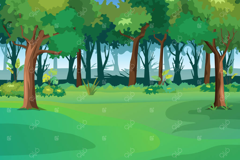 تصویرسازی مناظر بهاری با چمن سبز و آسمان آبی