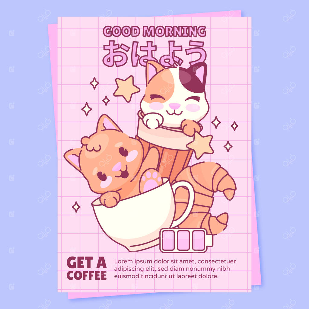 قالب پوستر عمودی به سبک دست‌کشیده کاوایی