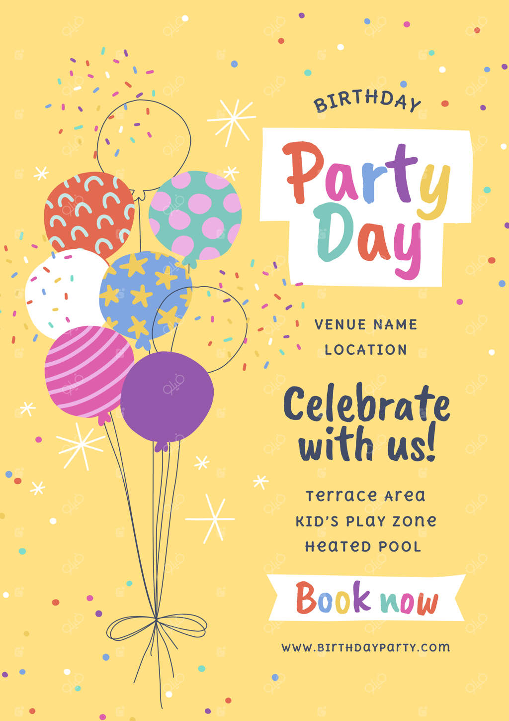 اعلان جشن تولد با طراحی دستی و تخت