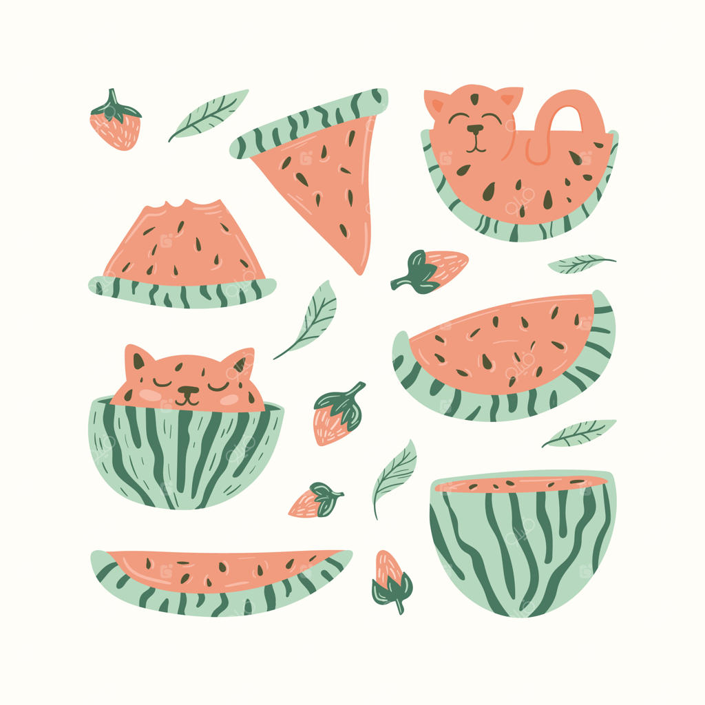 گربه بامزه و هندوانه