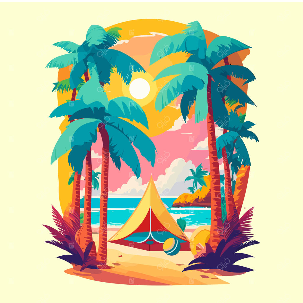 تصویرسازی کمپ تابستانی برای تی‌شرت، پوستر و برچسب‌ها