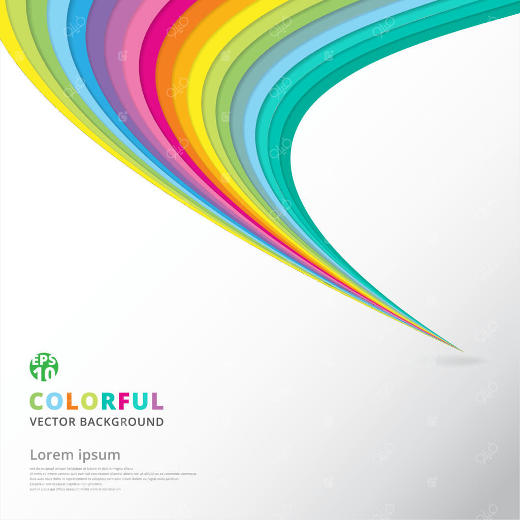 الگوی خطوط رنگارنگ انتزاعی با پیچ‌ و خم و حرکت سریع روی پس‌زمینه سفید