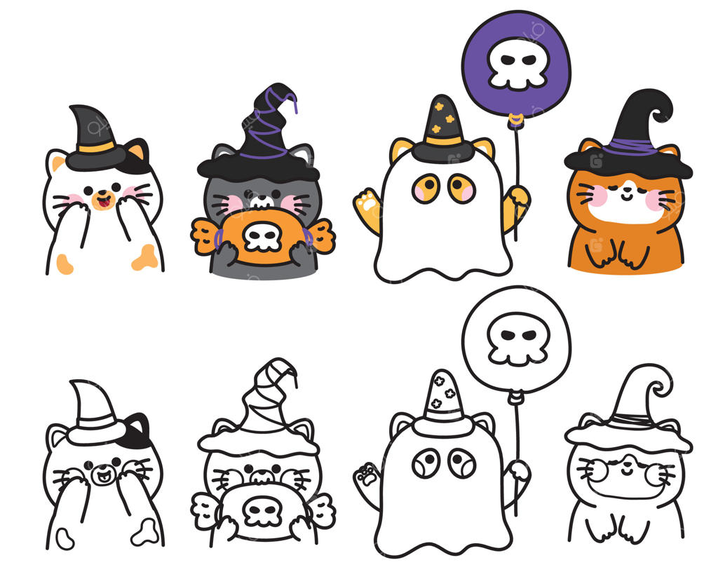 گربه‌های بامزه با لباس‌های جذاب هالووینی - وکتور حرفه‌ای