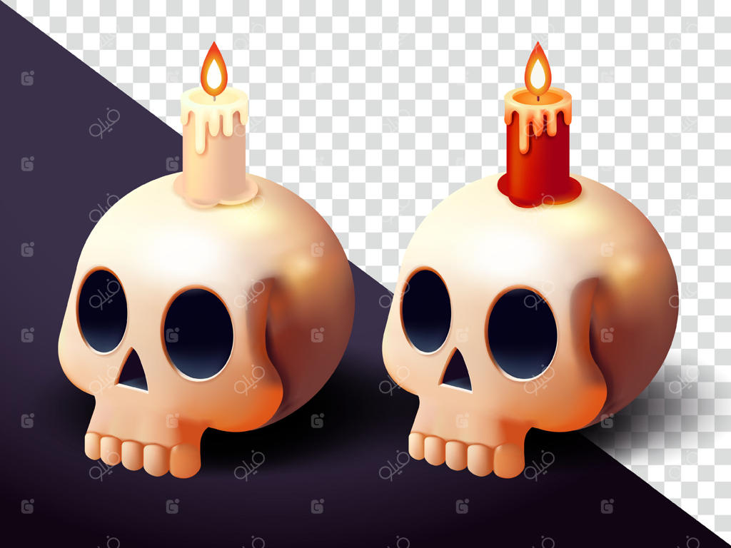 شمع روی جمجمه، سه‌بعدی. مناسب برای عناصر طراحی و جشن هالووین